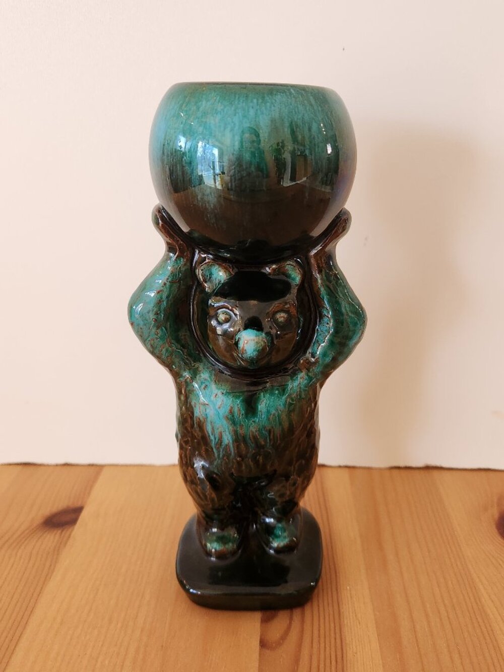 Vintage Blue Mountain Pottery Standing Bear with Planter Candle Holder